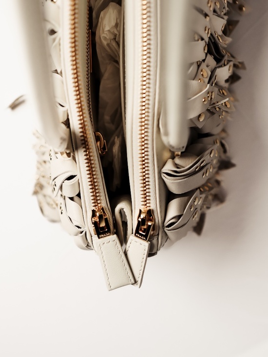 White Prada Galleria medium nappa leather bag with fringe  Prada Galleria medium nappa leather bag with fringe and studs